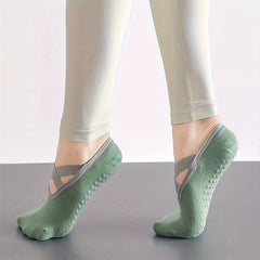 Non Slip Yoga Socks with Extra Grips and Cross Strap