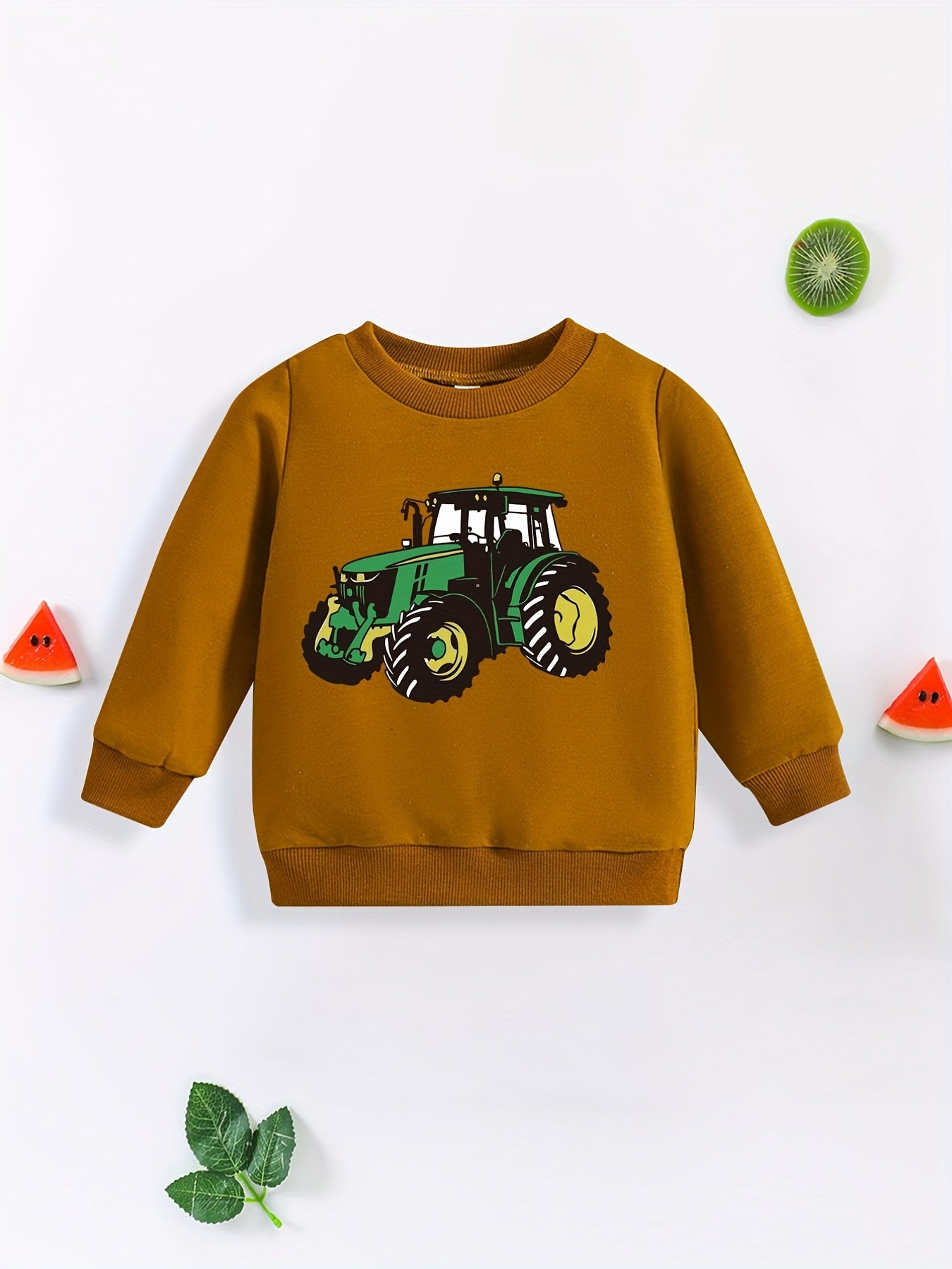 Baby Tractor Print Sweatshirt Long Sleeve Pullover