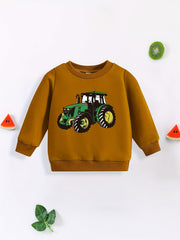 Baby Tractor Print Sweatshirt Long Sleeve Pullover