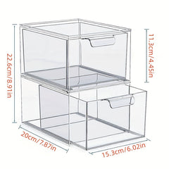 2pcs Stackable Makeup Organizer Storage Drawer Acrylic Bathroom Organizer