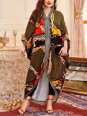 Chevron Chain Print V Neck Maxi Kaftan Cover Up Dress