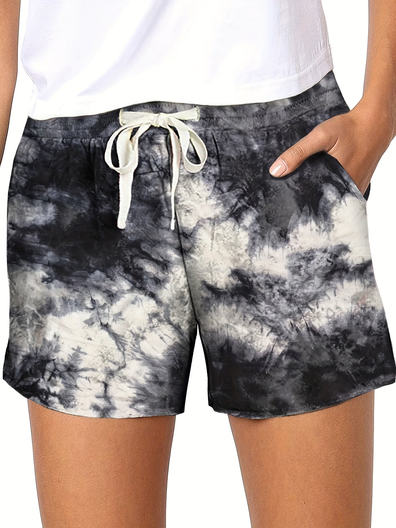 Tie Dye Drawstring Pocket Shorts Women's High Waist Summer Shorts