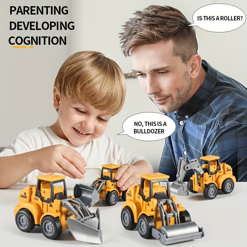 12pcs Engineering Vehicle Children's Toys Excavators Rollers Forklifts