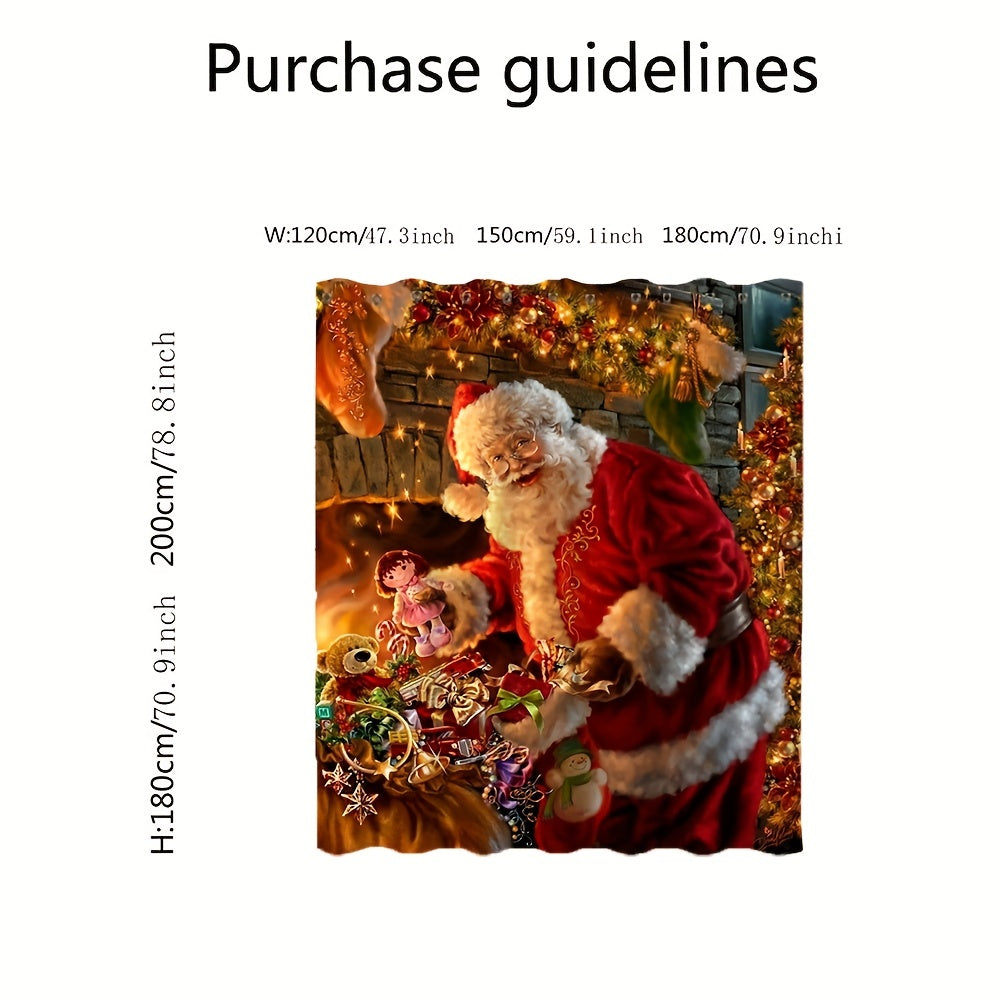 Festive Santa Claus Shower Curtain - Waterproof and Machine Washable