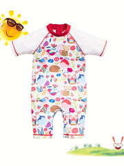 Animal Graphic Short Sleeve Swimsuit for Baby Girls
