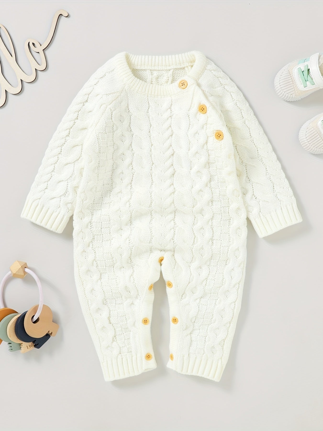 Baby Knitted Romper Long Sleeve Button Down Casual Onesie