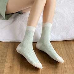 10 Pairs Geometric Pattern Socks Breathable Mid Tube Women's Stockings