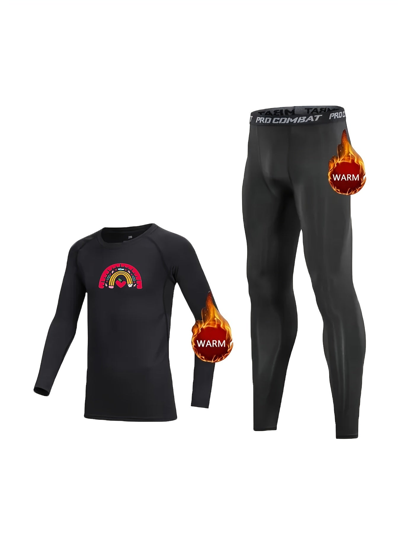 2pcs Toddler Fleece Compression Sets, Cartoon Print Long Sleeve Crew Neck