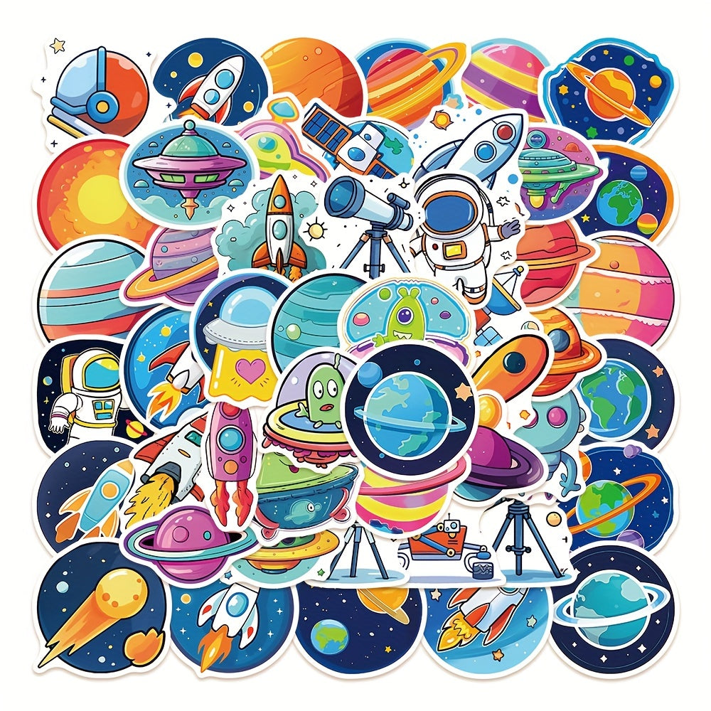 50pcs Cartoon Space Stickers for DIY Projects - Rocket Astronaut Stickers