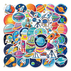50pcs Cartoon Space Stickers for DIY Projects - Rocket Astronaut Stickers