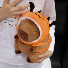 Capybara Plush Toy w/ Pumpkin Bat Headband Soft Anime Stuffed Animal Halloween C