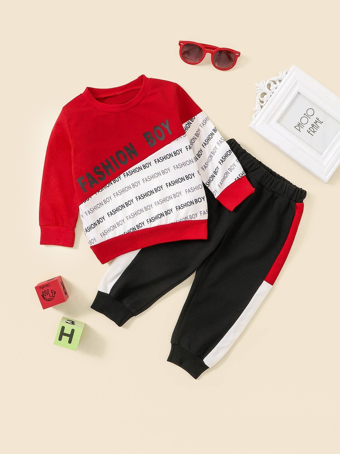 Autumn Winter Long sleeved Round Neck Letters FASHIONBOY Boys Trousers Suit