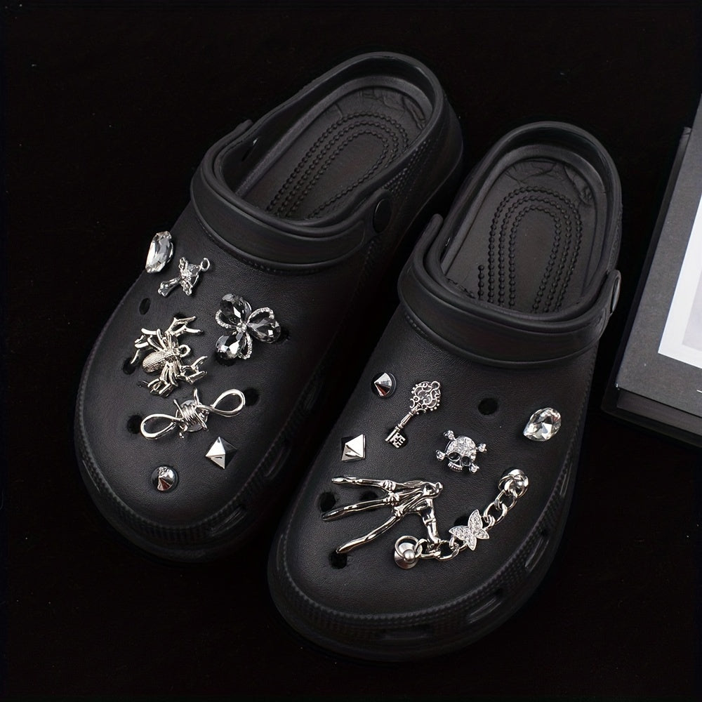 Punk Hole Shoe Accessories Rhinestone Spider Shoes Flower 14pcs