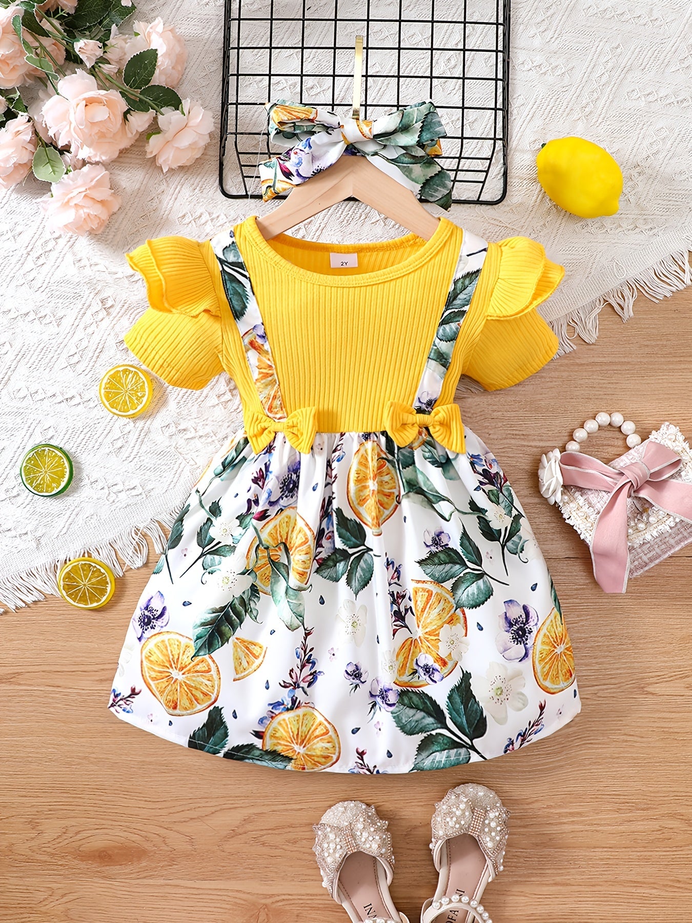 Toddler Girls Butterfly Graphic Suspenders Spliced Princess Dress