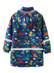 Boys Cartoon Print Rain Jacket Hooded Lightweight Waterproof Windbreaker