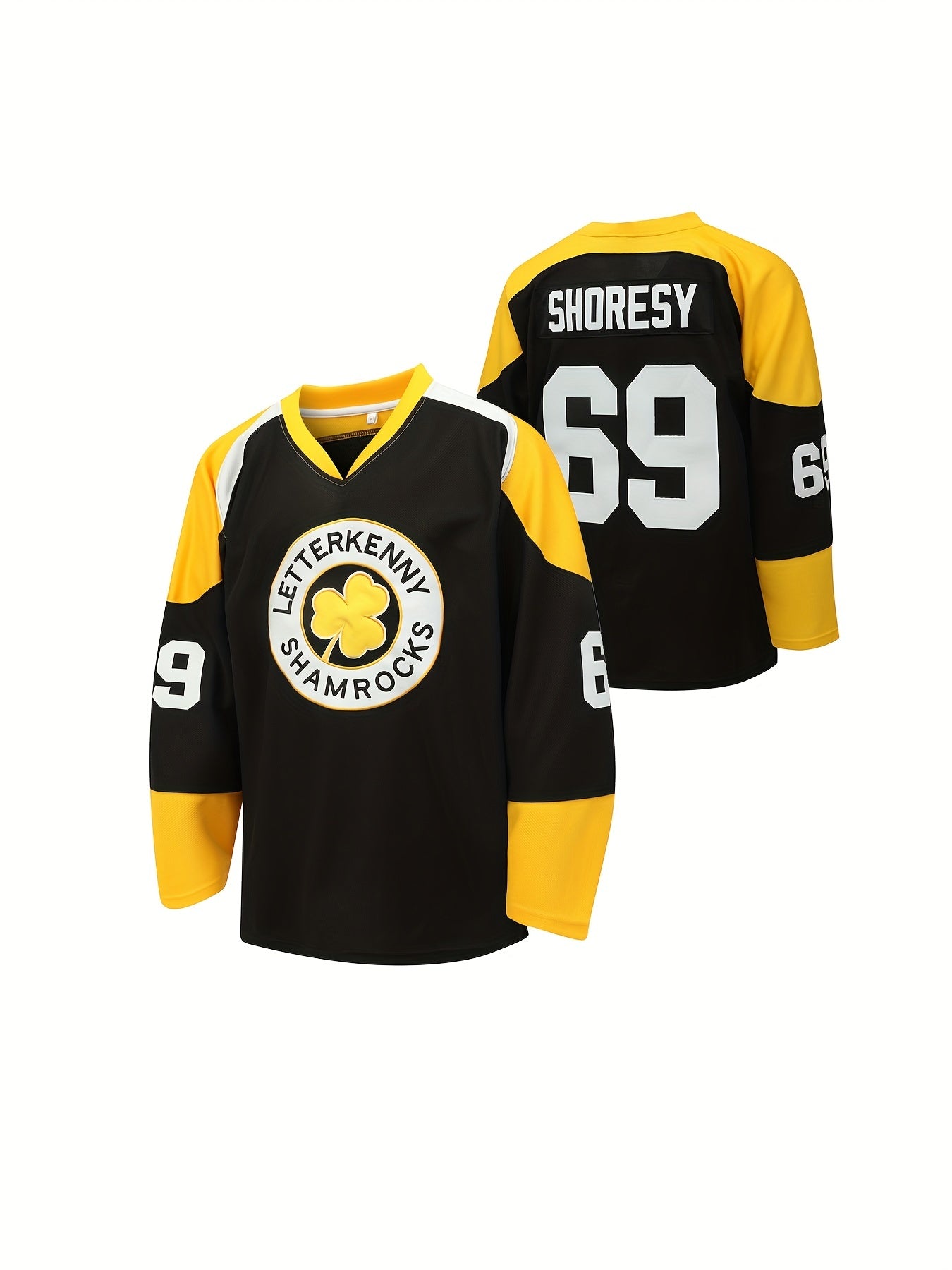 Men's 69 Embroidery Ice Hockey Jersey Vintage Stripe V Neck Long Sleeve