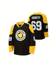Men's 69 Embroidery Ice Hockey Jersey Vintage Stripe V Neck Long Sleeve