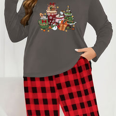 Women's Plus Christmas Lounge Set Long Sleeve Tee & Plaid Pants Pajamas
