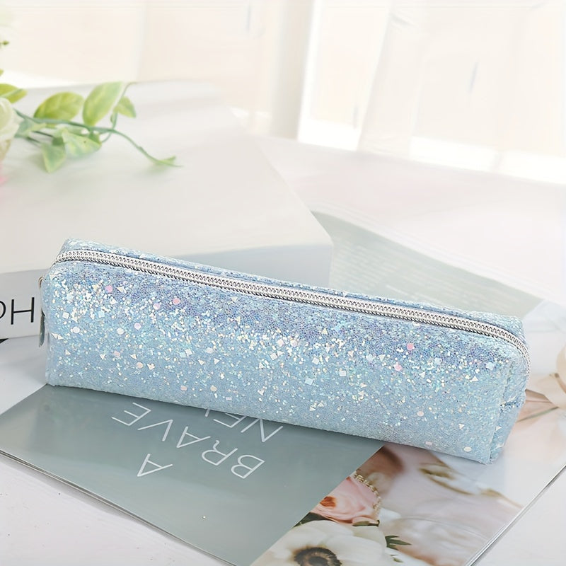 Sparkling Pencil Case Storage Bag Minimalist Cylinder Design