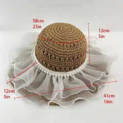 Ruffled Sun Hat Lace Straw Bucket Hat