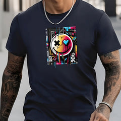 Men's Smiling Face Pattern Shirt Casual Crew Neck Short Sleeve Tee Top