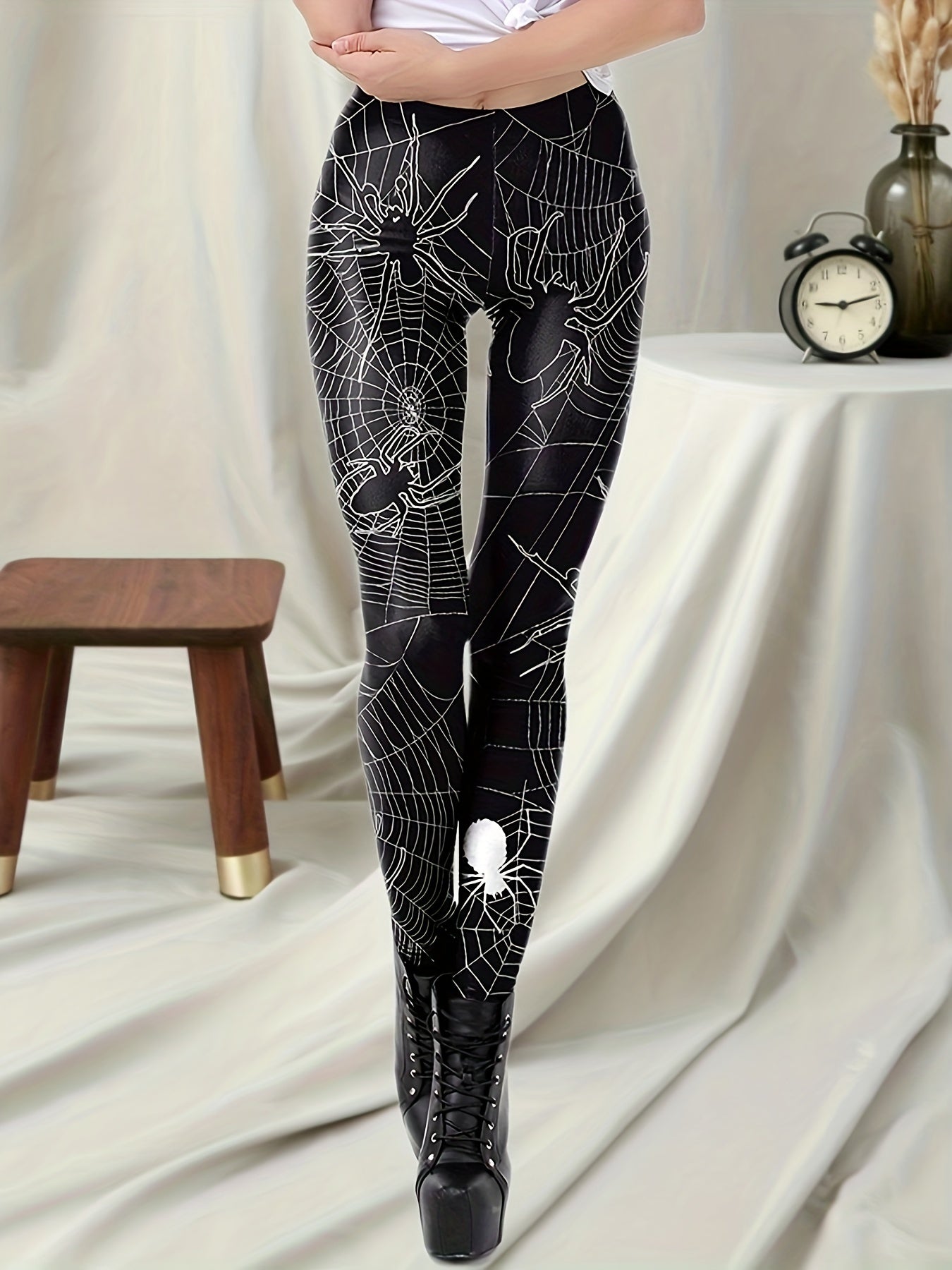Halloween Sports Leggings Women's Plus Web Print High Rise