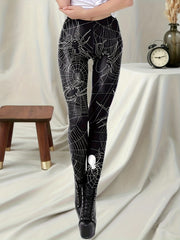 Halloween Sports Leggings Women's Plus Web Print High Rise