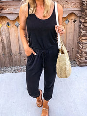 Sleeveless Dual Pockets Drawstring Jumpsuit