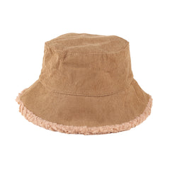 Warm Lamb Wool Bucket Hat Fleece Corduroy Flat Top 4 Colors