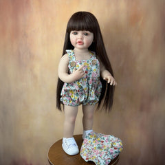 22" Reborn Baby Girl Doll Long Hair Floral Dress & Hat