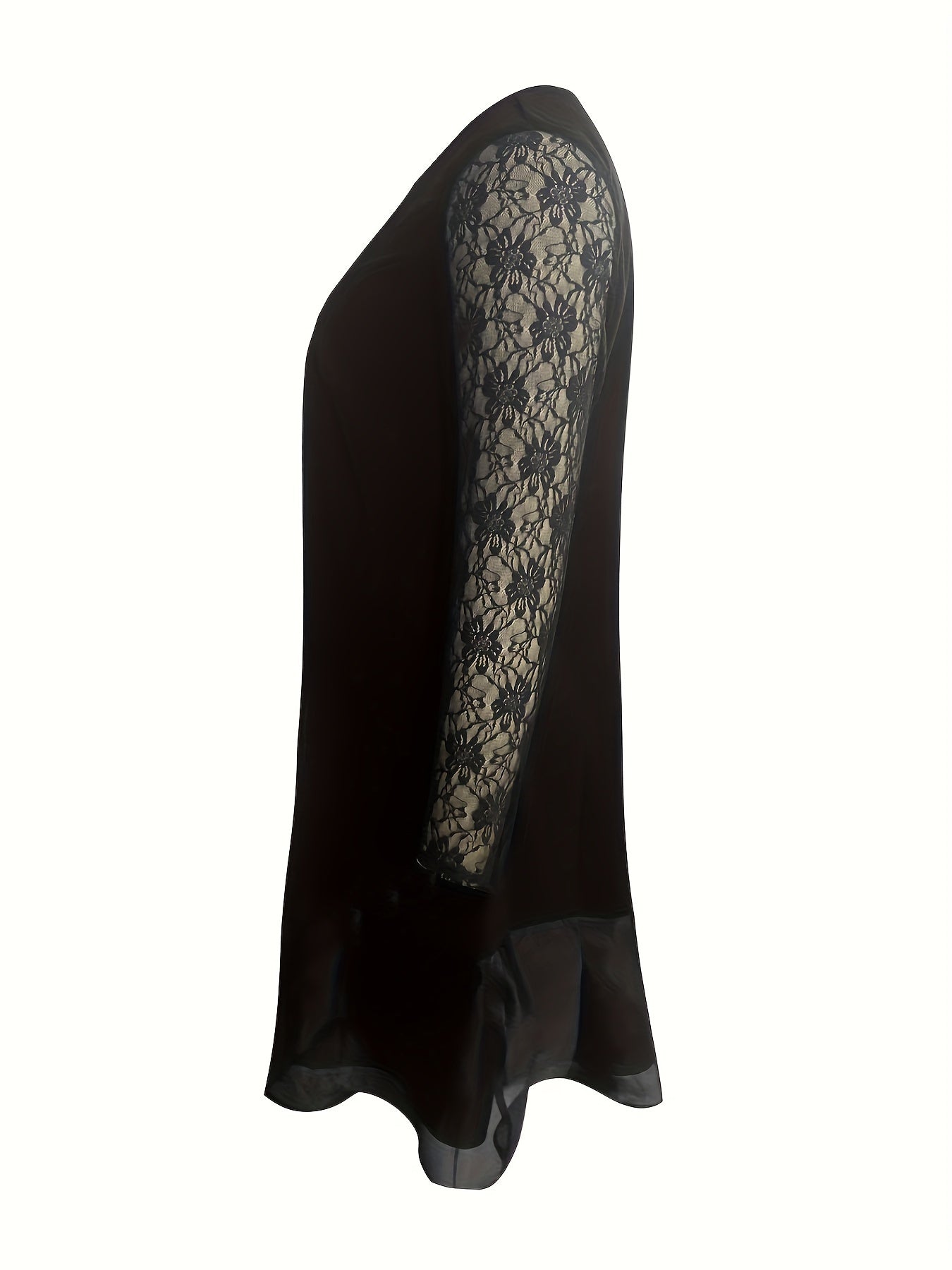 Casual Dress Solid Contrast Lace Long Sleeve