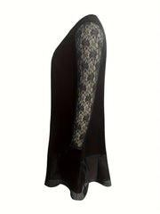 Casual Dress Solid Contrast Lace Long Sleeve