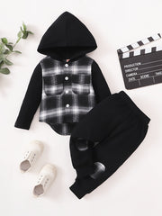 Baby Boys Hooded Top & Pants Plaid Set Baby Kids Clothes
