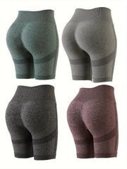 4pcs Seamless Solid Butt Lifting Sports Shorts High Waist Yoga Running Shorts