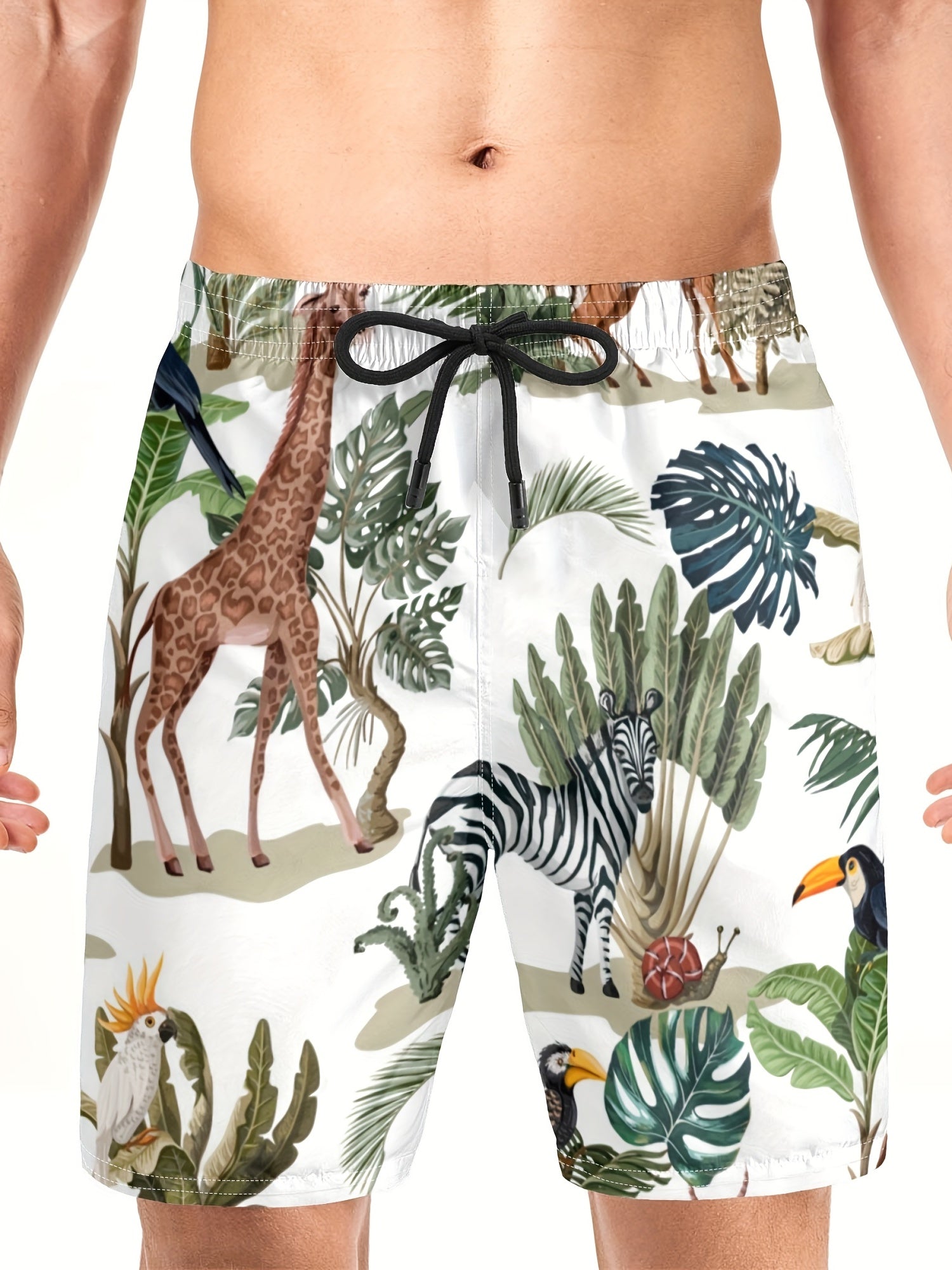 Animal Print Quick Dry Drawstring Men's Swim Trunks