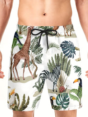 Animal Print Quick Dry Drawstring Men's Swim Trunks