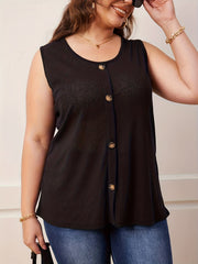 Solid Button Round Neck Tank Top