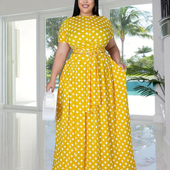 Polka Dot Crop Top & Maxi Skirt 2 Piece Set Plus Size