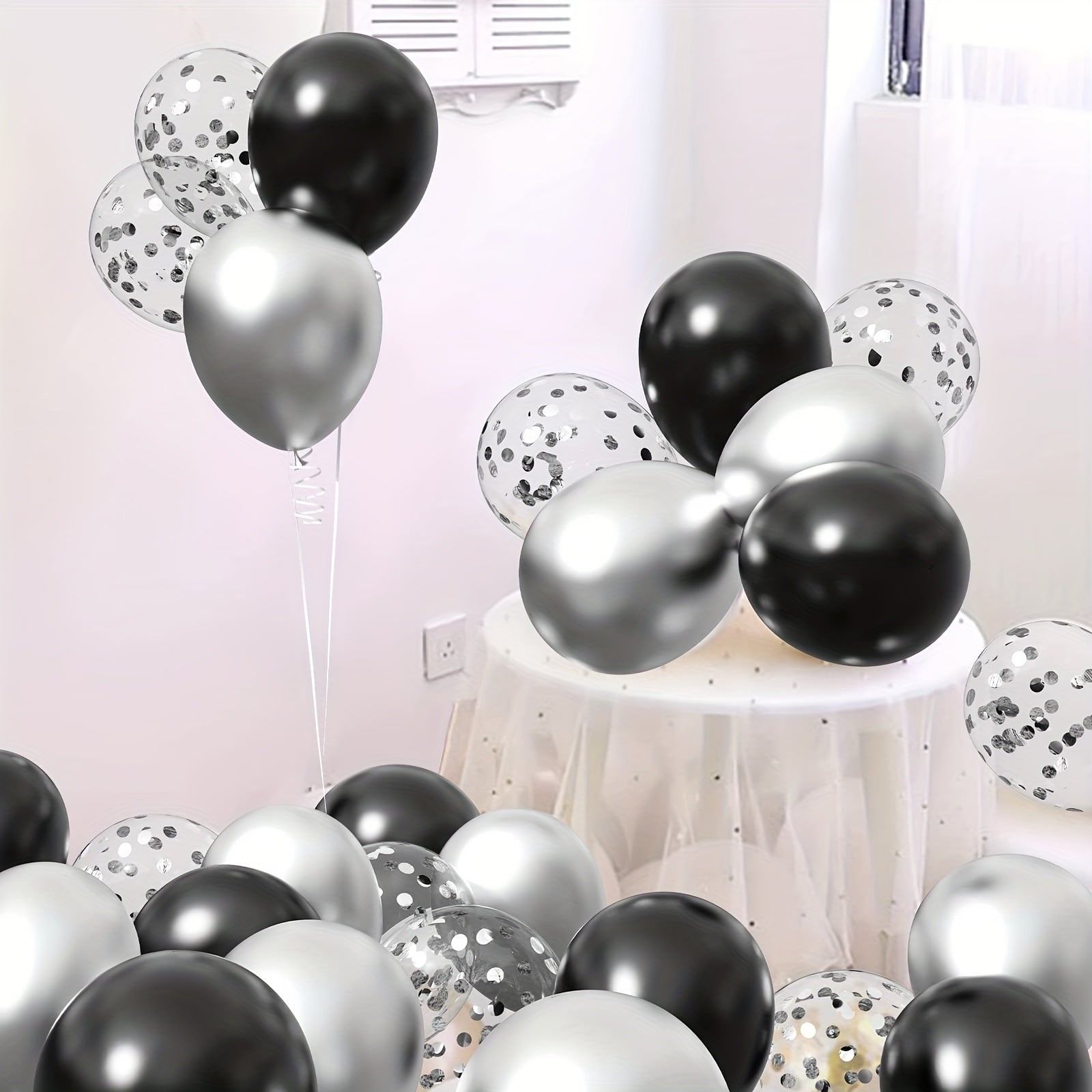 61pcs Silvery Balloons Confetti Set Matte Metallic Latex Balloon for Party