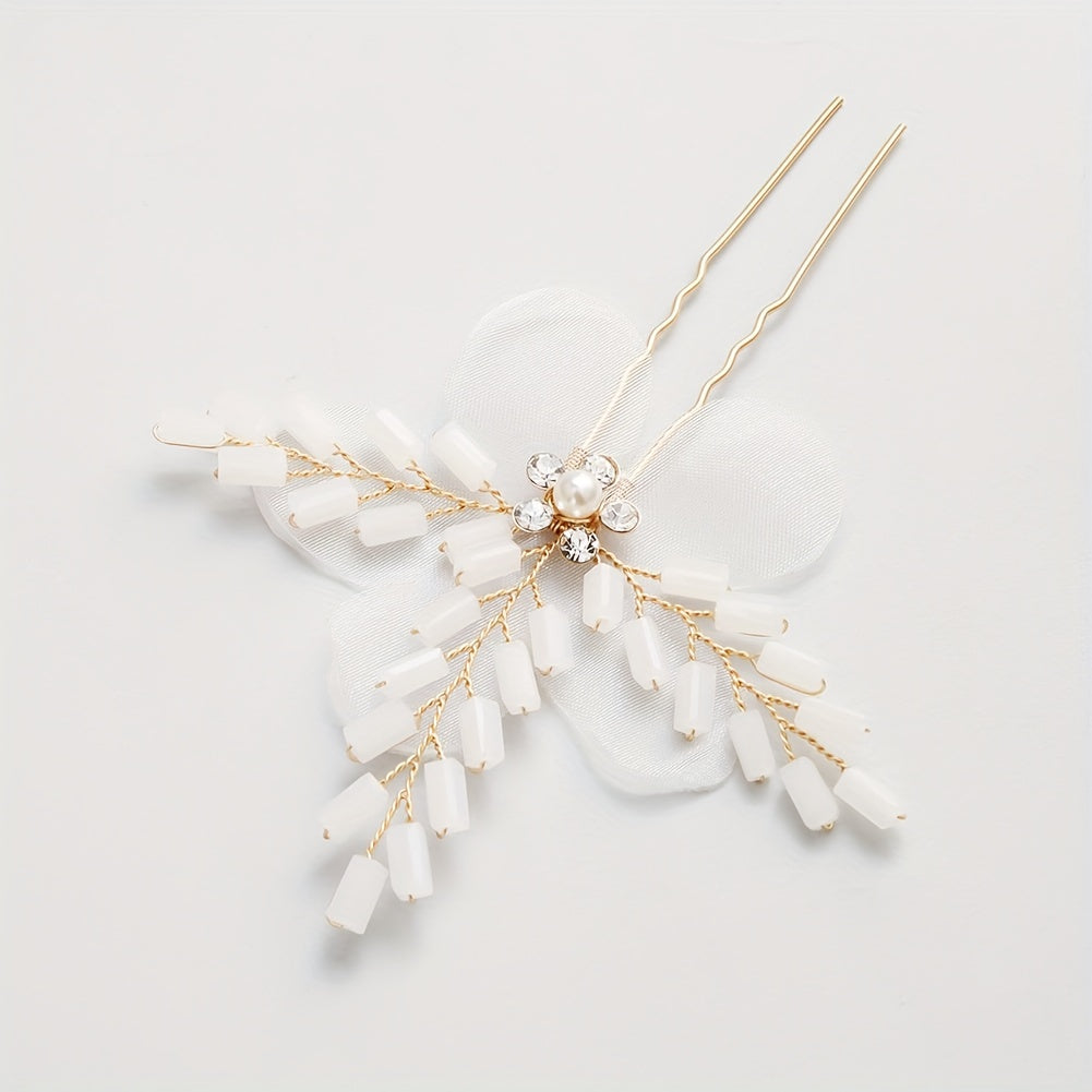 Bridal Fabric Hairpin Jade Crystal Hairpin Wedding Dress Accessories