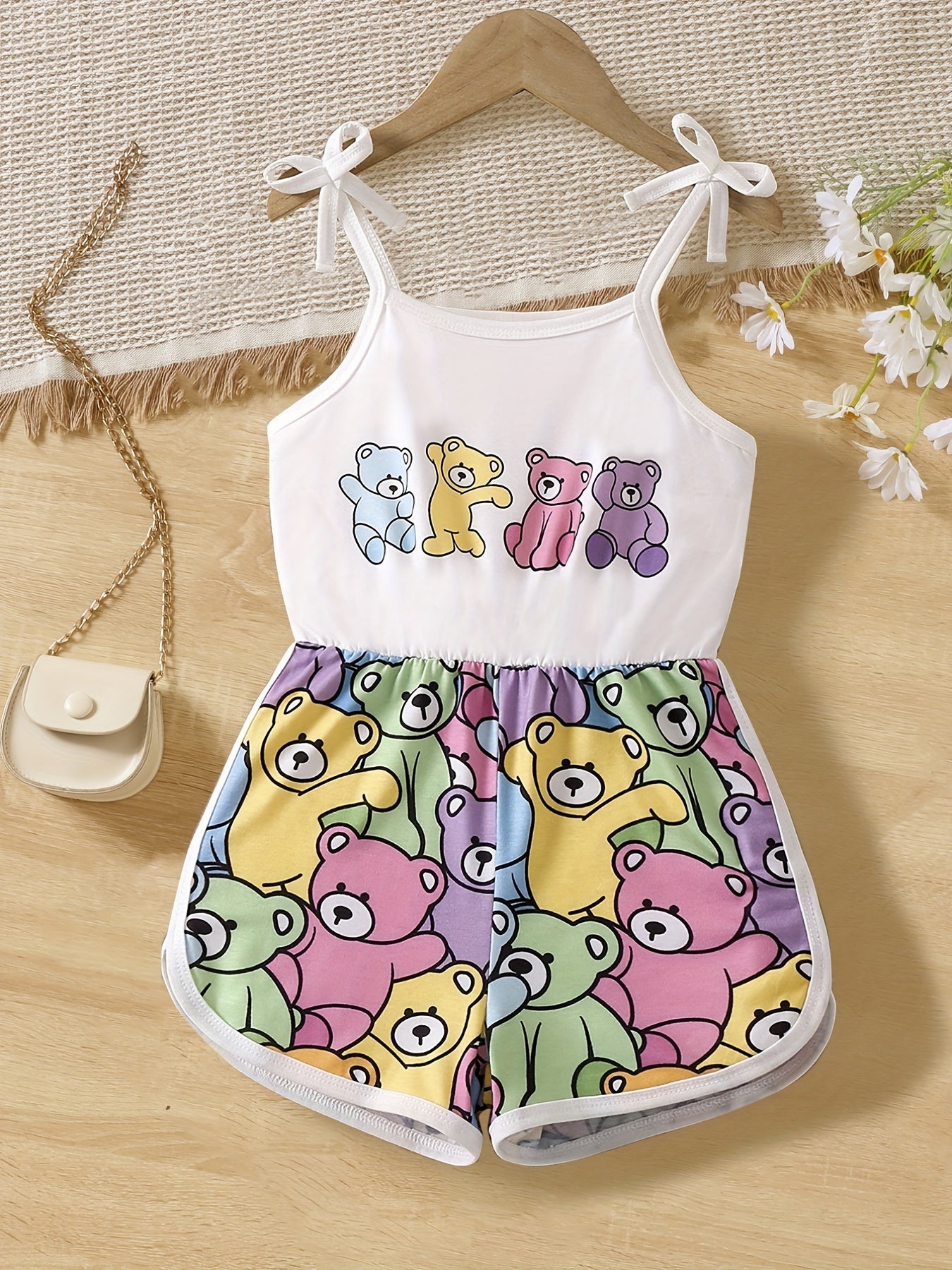 Toddler Girls Bear Graphic Cami Romper Jumpsuit