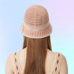 Hollow Out Bucket Hat Knitted Bowknot Decor Casual Thin Breathable Beach Hat
