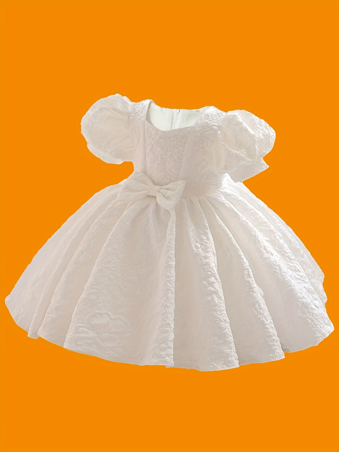 Girl's Preppy Style Puffy Sleeve Bow Dress