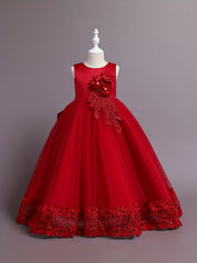 Girls Lace Embroidery Flower Princess Dress with Tutu Skirt