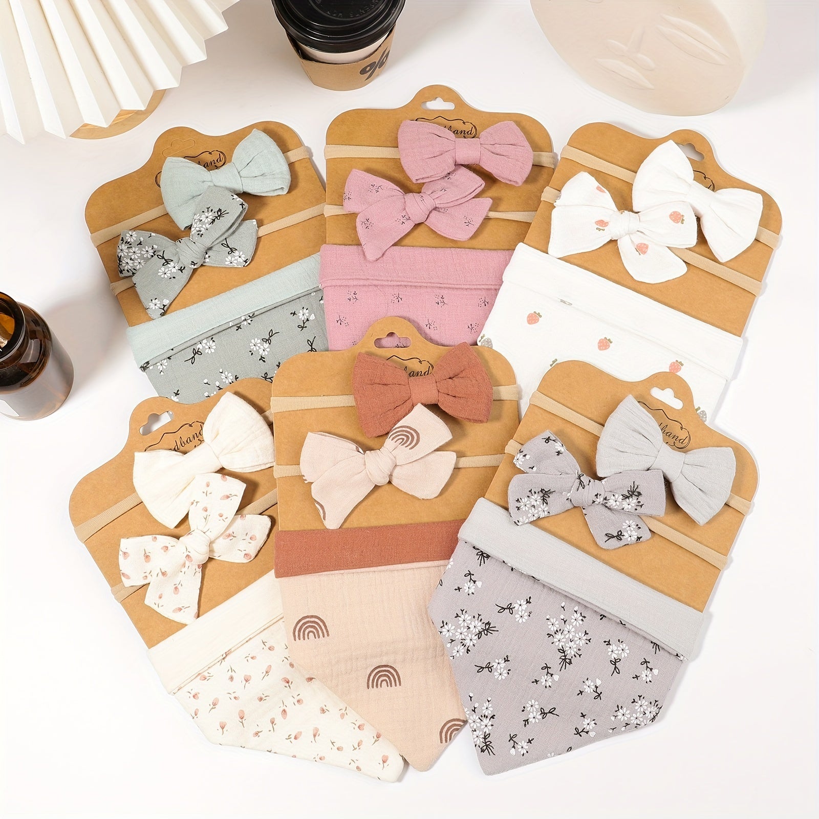 3pcs Bow Headband & Floral Bib Cute Baby Girl Photo Accessories