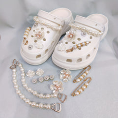 12pcs Hole Shoe Accessories Set, Pearl Chain, Flower Buttons for Crocs