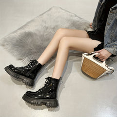 Women's Chunky Heel Combat Boots Lace Up Stylish Platform Boots