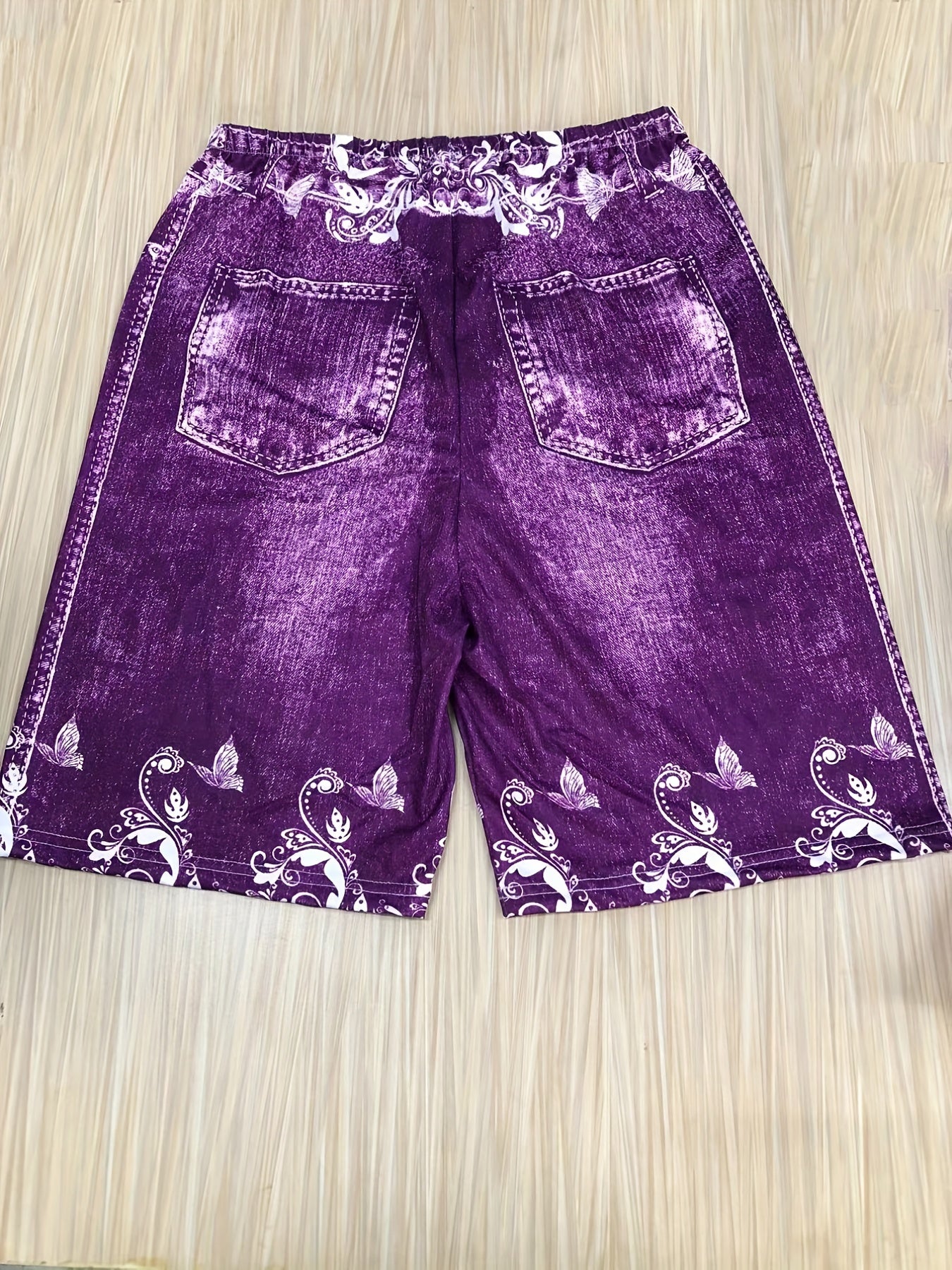 Denim & Butterfly Print Skinny Capris Leggings for Women