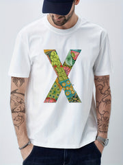 X Print Men's Graphic Crew Neck T-shirt for Summer Casual Comfy Tee