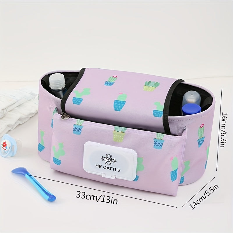 Universal Baby Stroller Storage Bag with Wipes Clip & Reversible Pouch